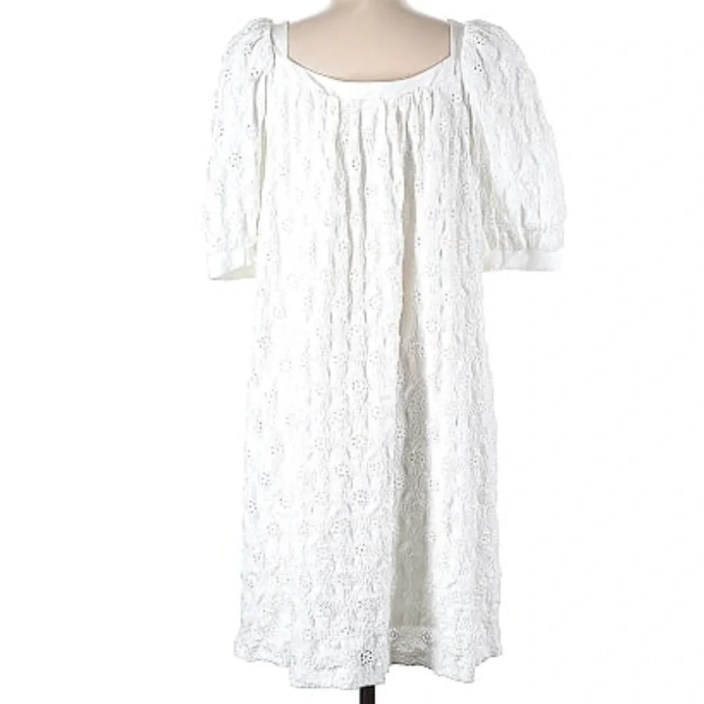 Anthropologie White Maeve‎ Puff Sleeve Eyelet Mini Dress Size S